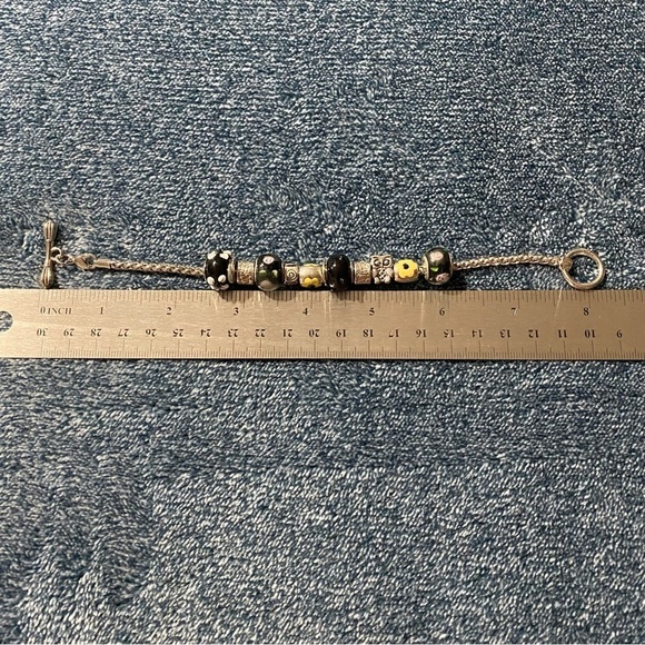 Painted Glass and Silver Floral and Owl Beaded Bracelet - Picture 5 of 5